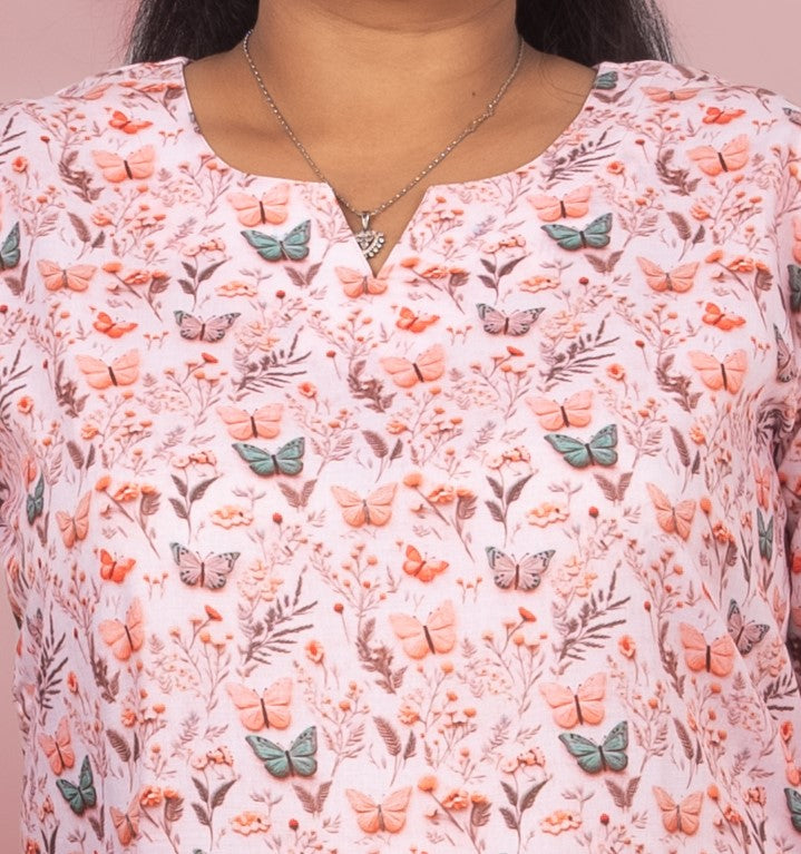 Charming Pink Linen Digital Printed Night Suit