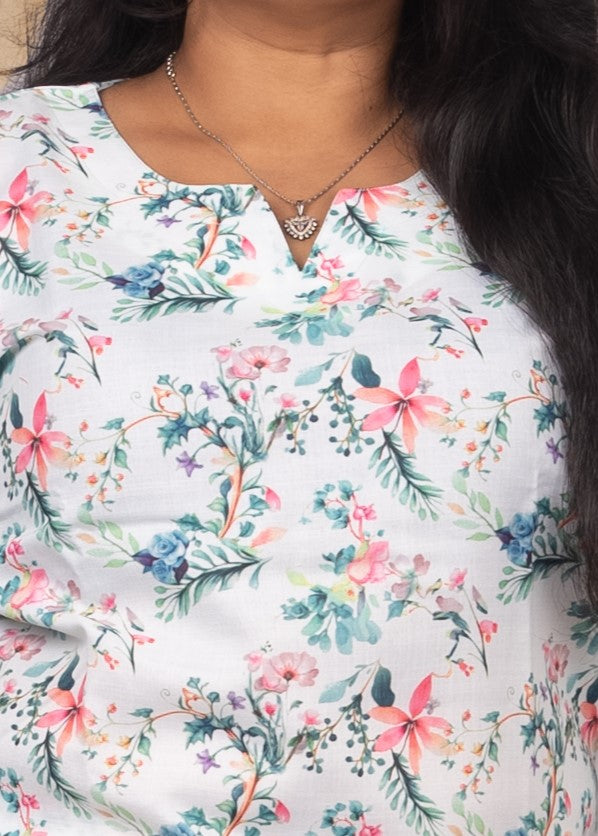 Green Floral Bliss Linen Night Suit