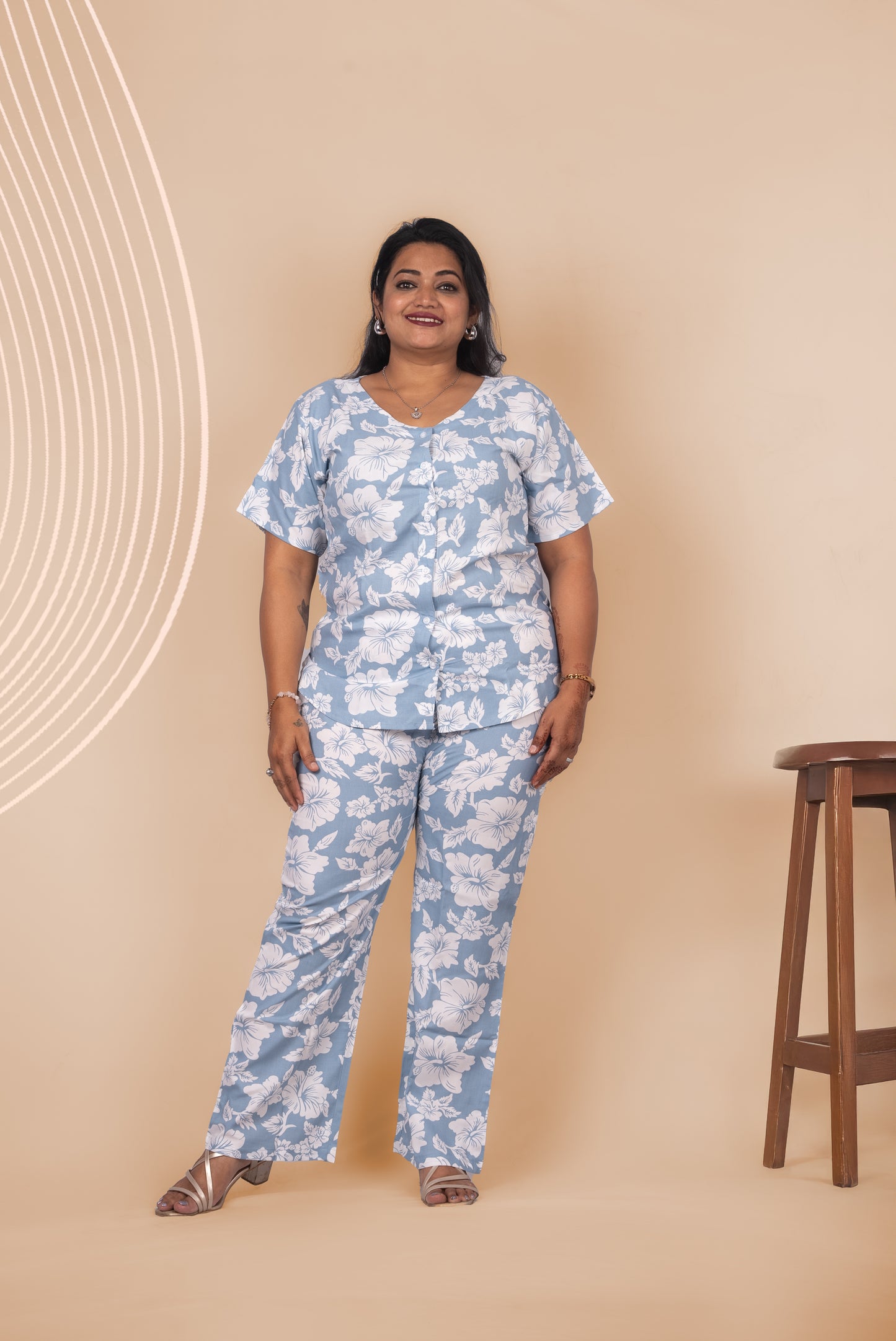 Luxurious Rayon Night Suit with Hibiscus Print