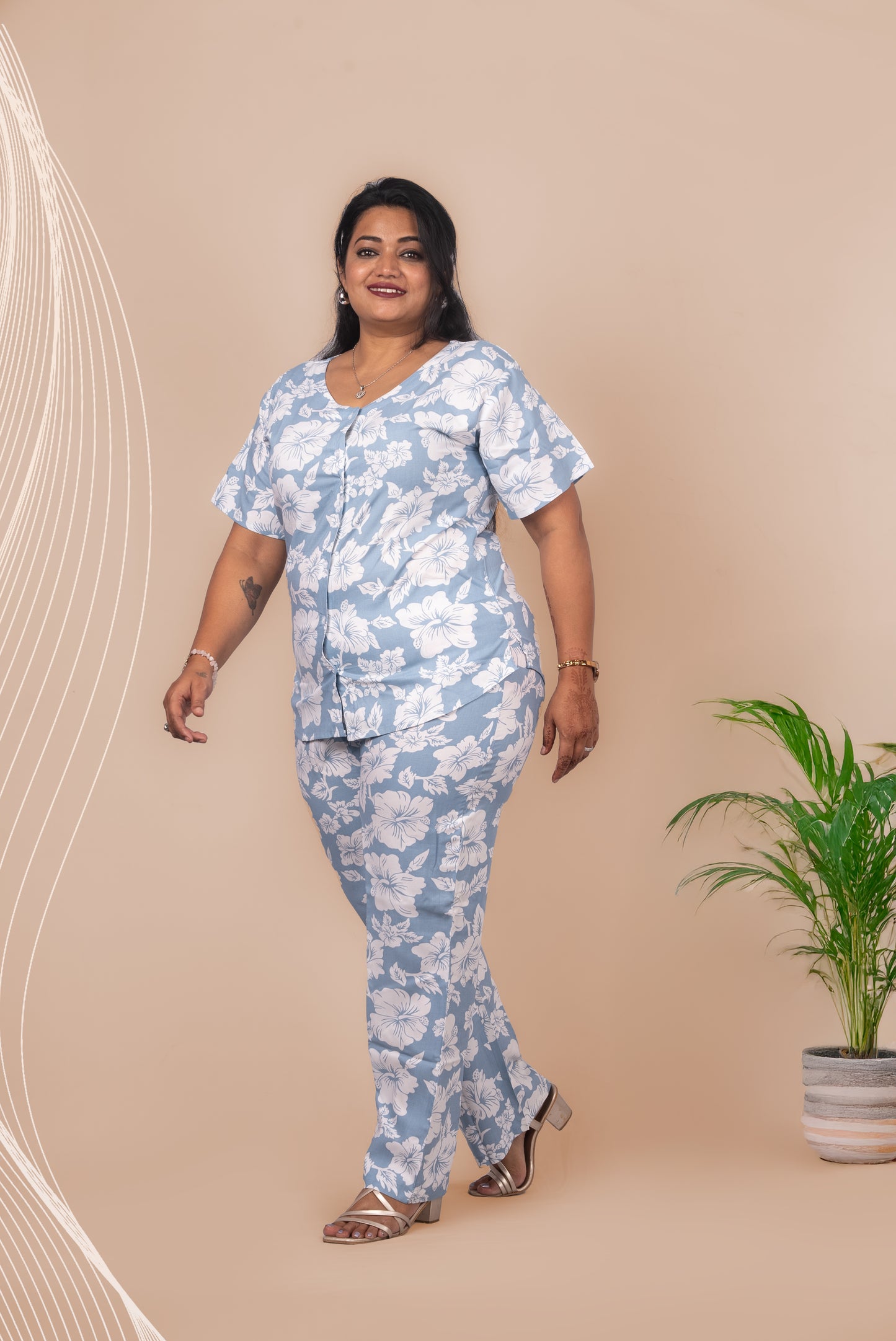 Luxurious Rayon Night Suit with Hibiscus Print