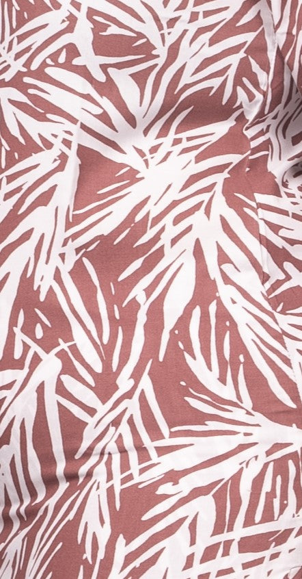 Elegant Leaf Print Rayon Night Suit in Mauve