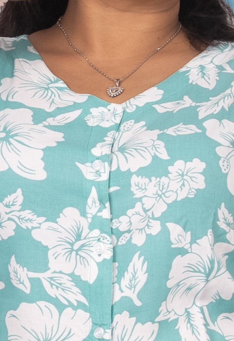 Luxurious Rayon Night Suit with Hibiscus Print