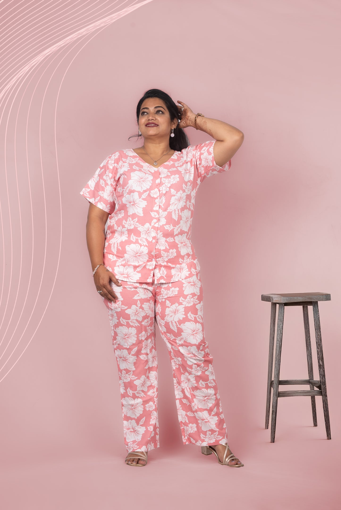 Luxurious Rayon Night Suit with Hibiscus Print