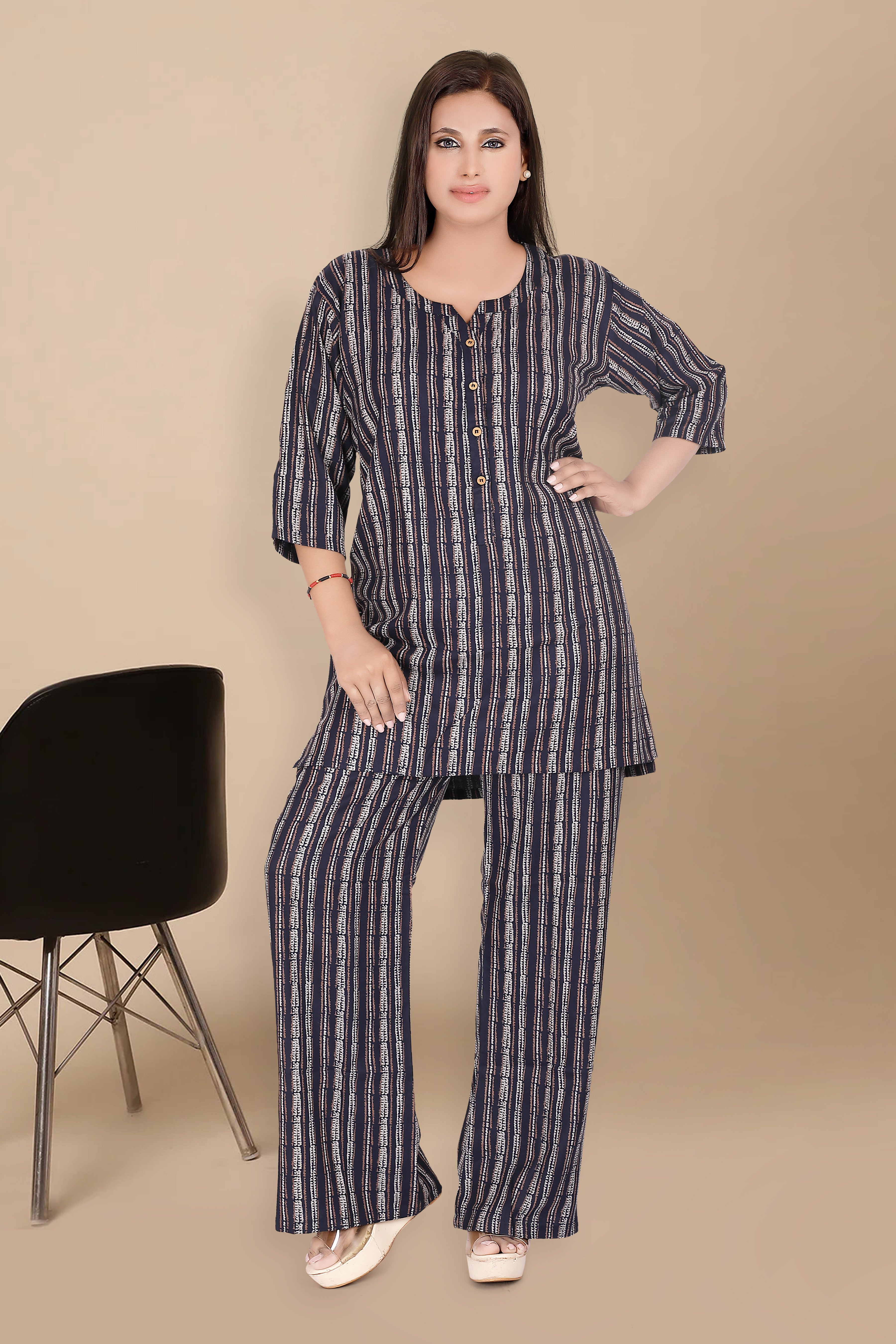 Alpine Stripes Night Suit in Blue