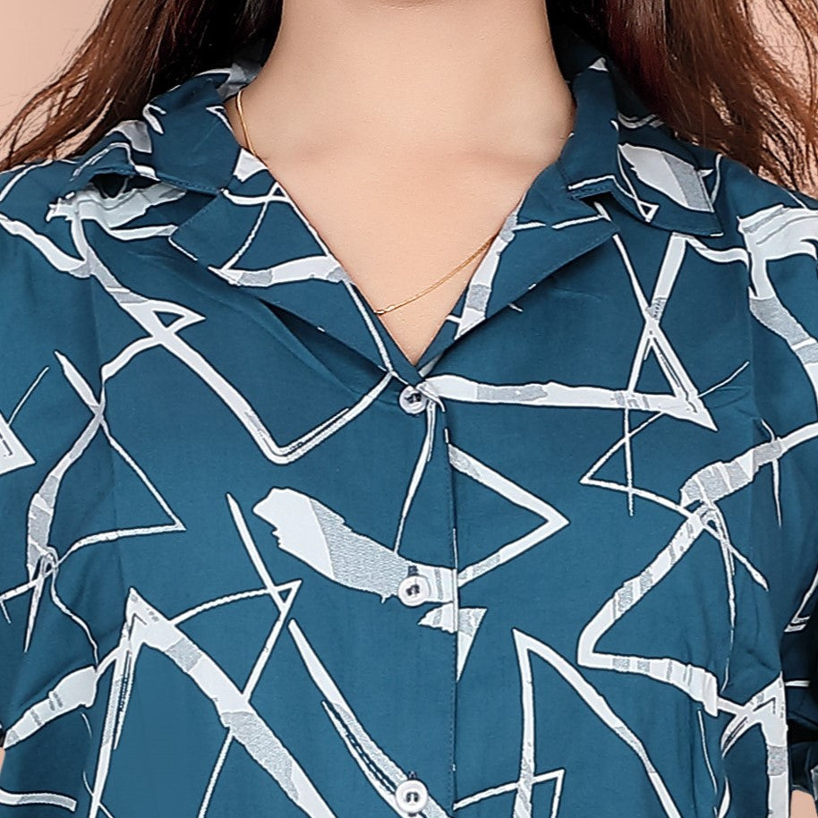 Stylish Blue Rayon Night Suit with Abstract Print