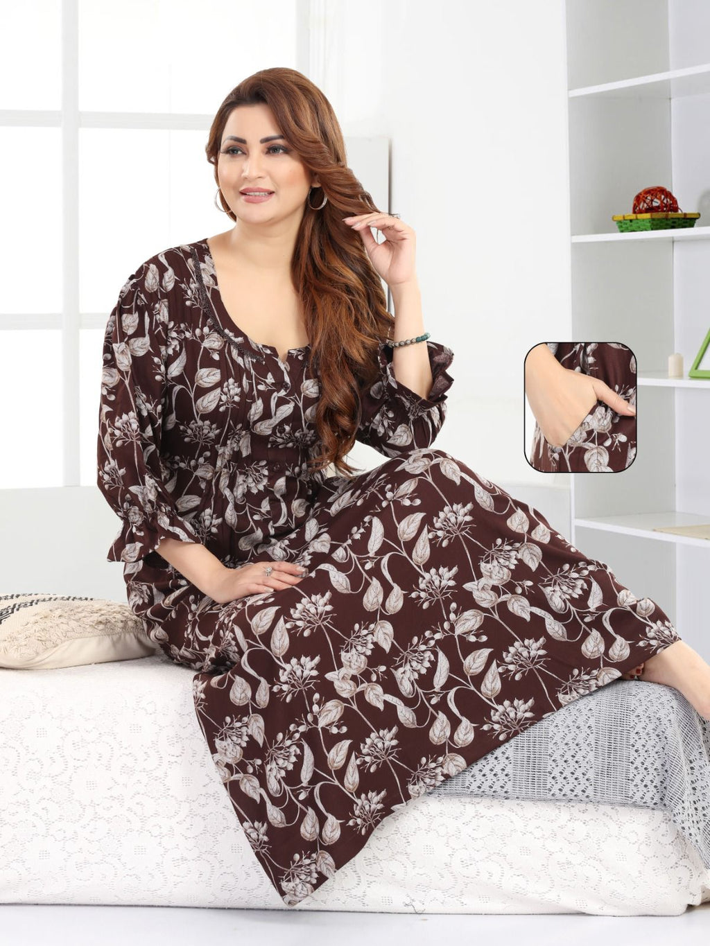 Brown Botanical Print Nighty